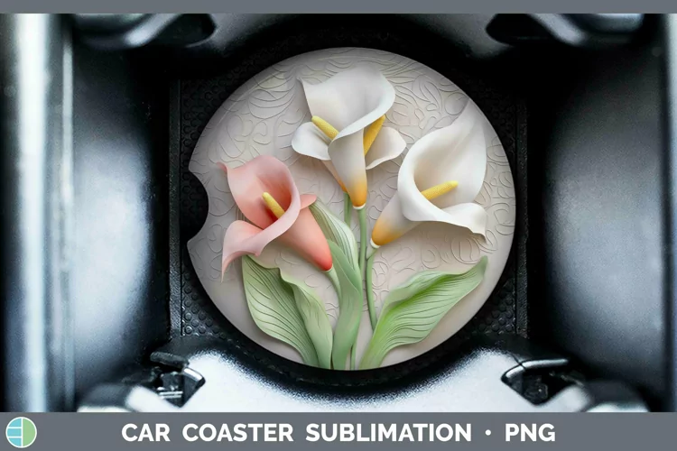 3D Flowers Calla Lily Car Coaster Sublimation Coaster Design