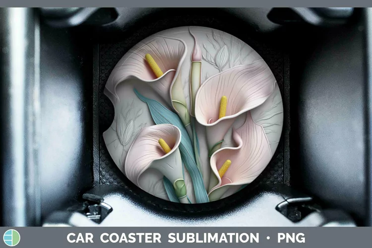 3D Flowers Calla Lily Car Coaster Sublimation Coaster Design