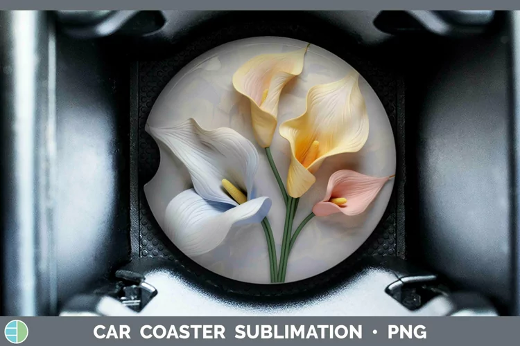 3D Flowers Calla Lily Car Coaster Sublimation Coaster Design