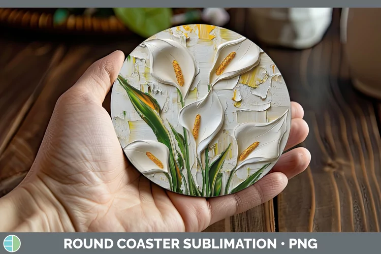 3D Flowers Calla Lily Round Coaster Sublimation Coaster Desi