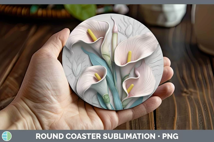 3D Flowers Calla Lily Round Coaster Sublimation Coaster Desi