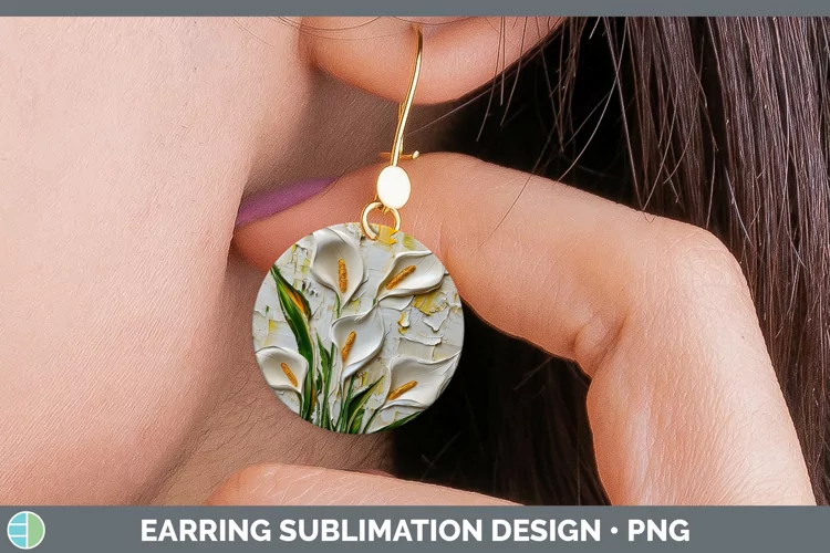 3D Flowers Calla Lily Round Earrings Sublimation Earrings De