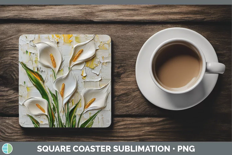 3D Flowers Calla Lily Square Coaster Sublimation Coaster Des