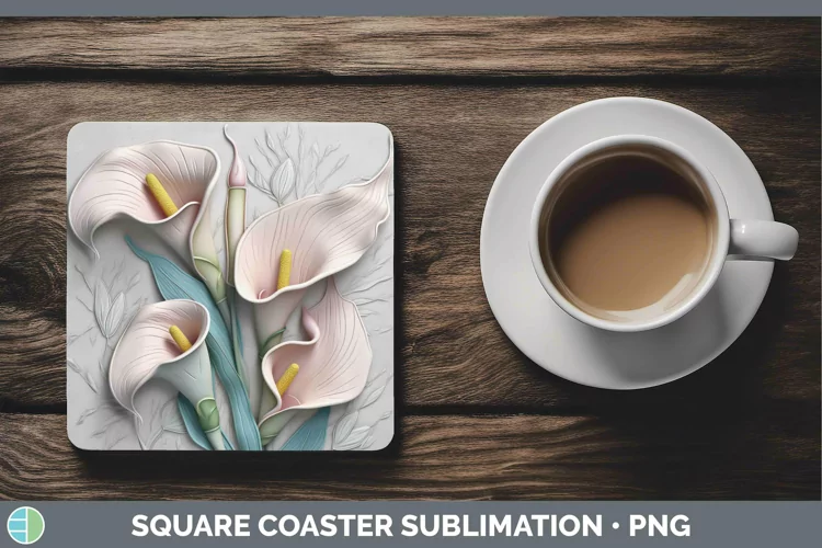 3D Flowers Calla Lily Square Coaster Sublimation Coaster Des