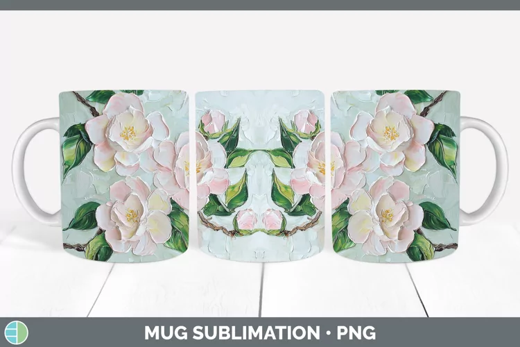 3D Flowers Camellia Mug Wrap Sublimation Coffee Cup Designs