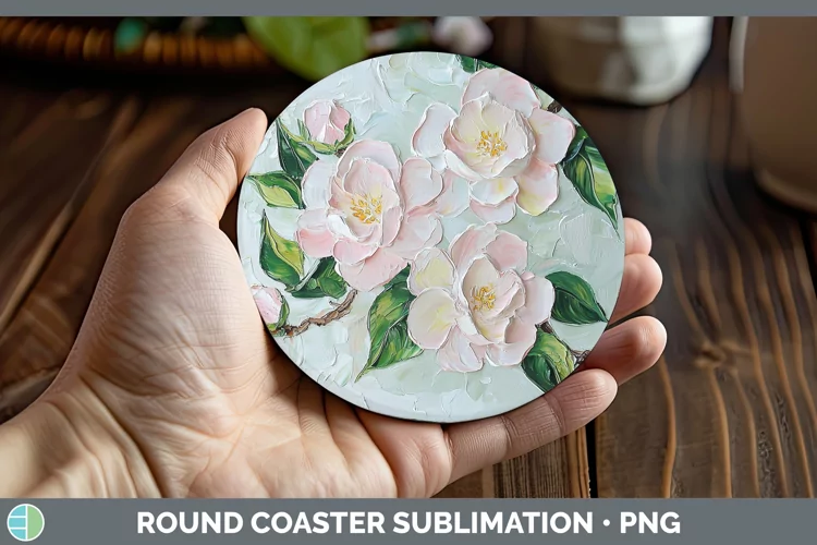 3D Flowers Camellia Round Coaster Sublimation Coaster Design