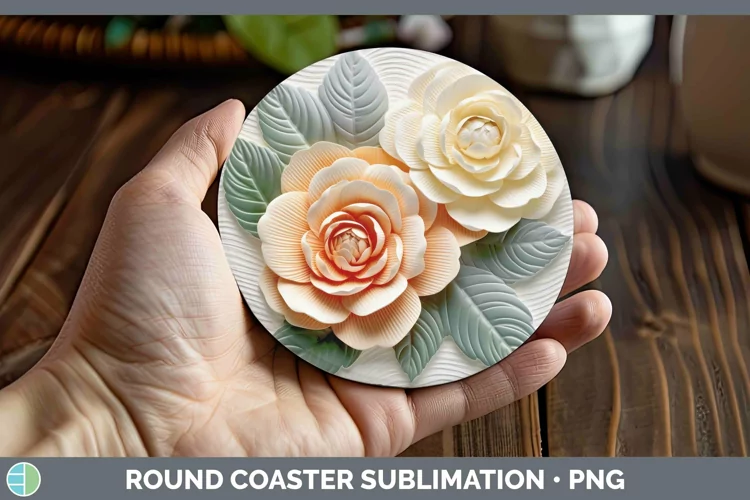 3D Flowers Camellia Round Coaster Sublimation Coaster Design