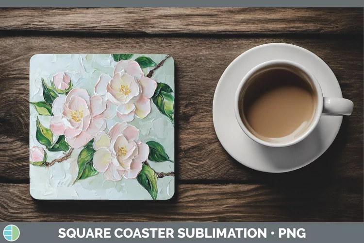 3D Flowers Camellia Square Coaster Sublimation Coaster Desig