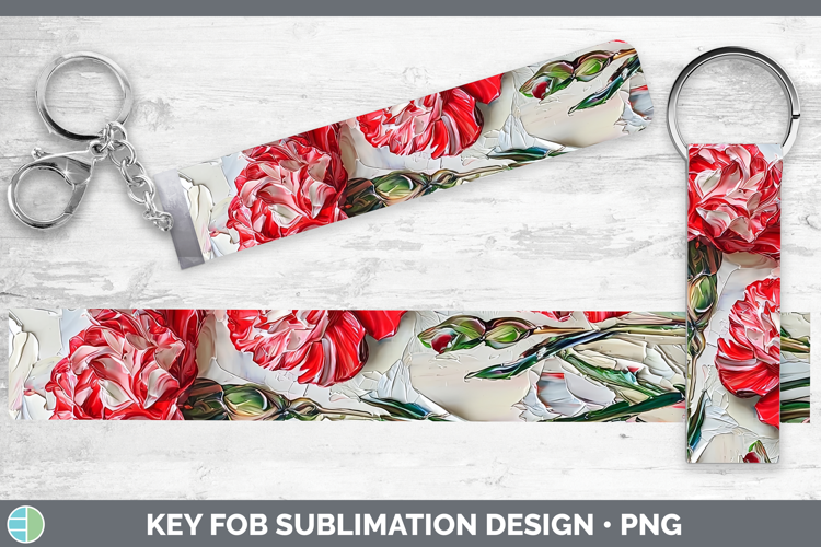 3D Flowers Carnation Key Fob Sublimation Wristlet Designs