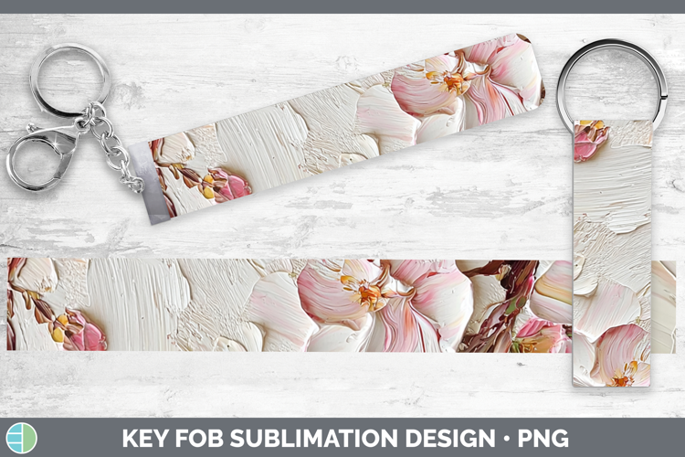 3D Flowers Cherry Blossom Key Fob Sublimation Wristlet Desig