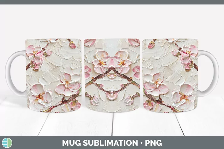 3D Flowers Cherry Blossom Mug Wrap Sublimation Coffee Cup De