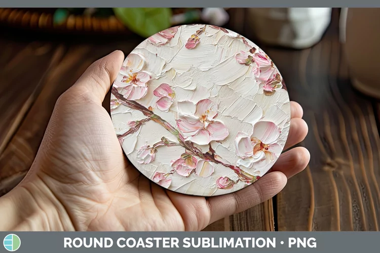 3D Flowers Cherry Blossom Round Coaster Sublimation Coaster