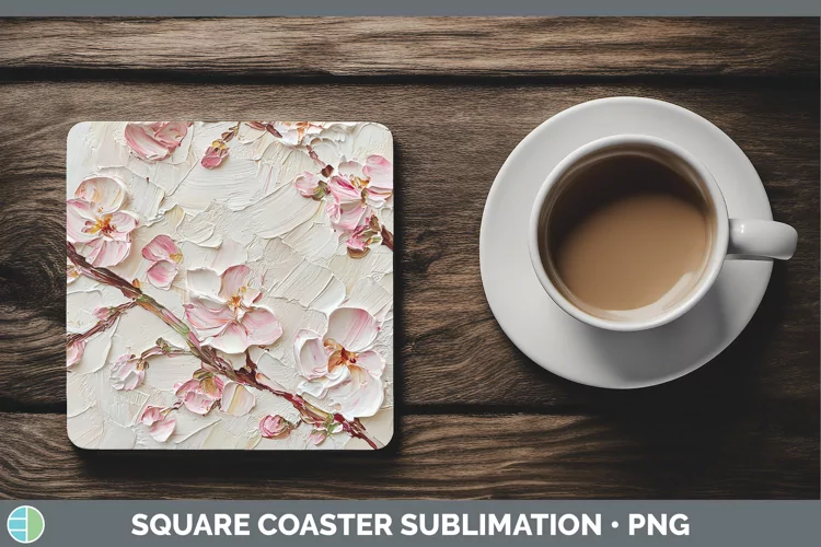 3D Flowers Cherry Blossom Square Coaster Sublimation Coaster