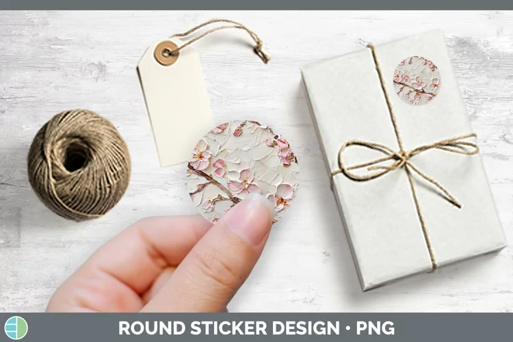 3D Flowers Cherry Blossom Stickers | Round Labels Designs