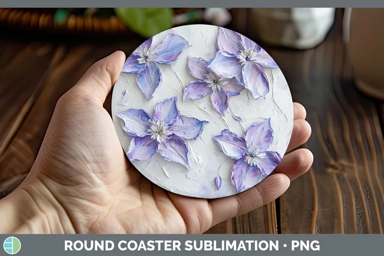 3D Flowers Clematis Round Coaster Sublimation Coaster Design