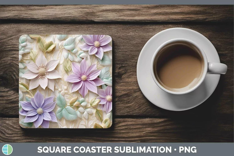 3D Flowers Clematis Square Coaster Sublimation Coaster Desig