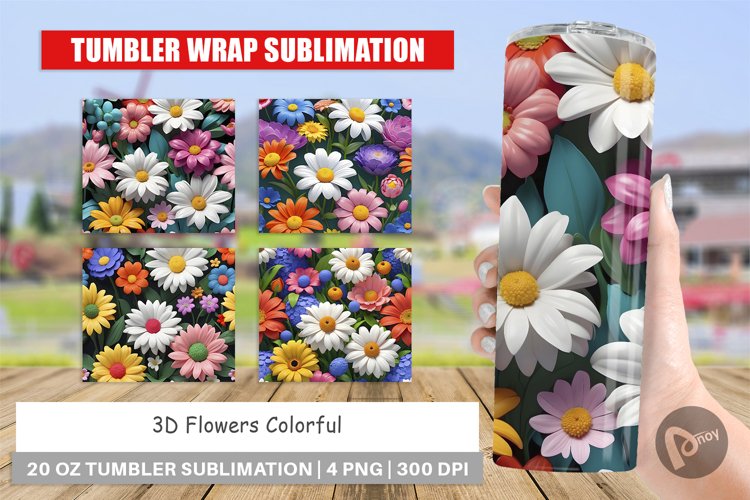 Tumbler Sublimation Wrap 3D Flowers Colorful