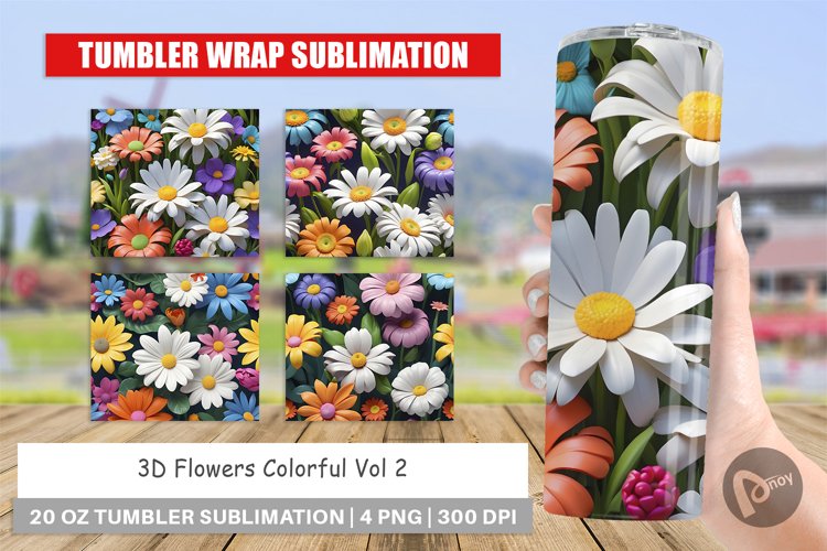 Tumbler Sublimation Wrap 3D Flowers Colorful