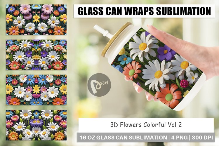 Glass Can Wraps 3D Flowers Colorful