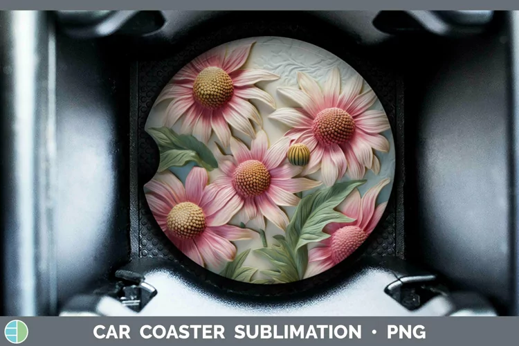 3D Flowers Coneflower Car Coaster Sublimation Coaster Design