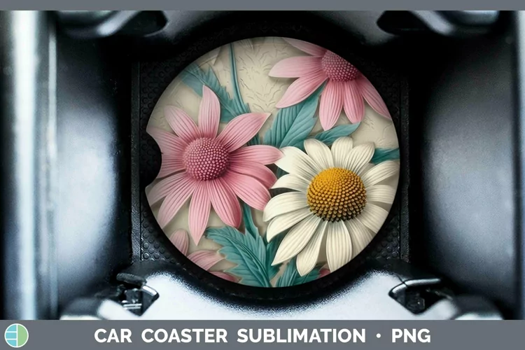 3D Flowers Coneflower Car Coaster Sublimation Coaster Design