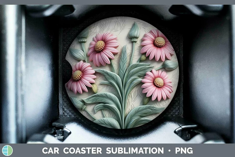 3D Flowers Coneflower Car Coaster Sublimation Coaster Design