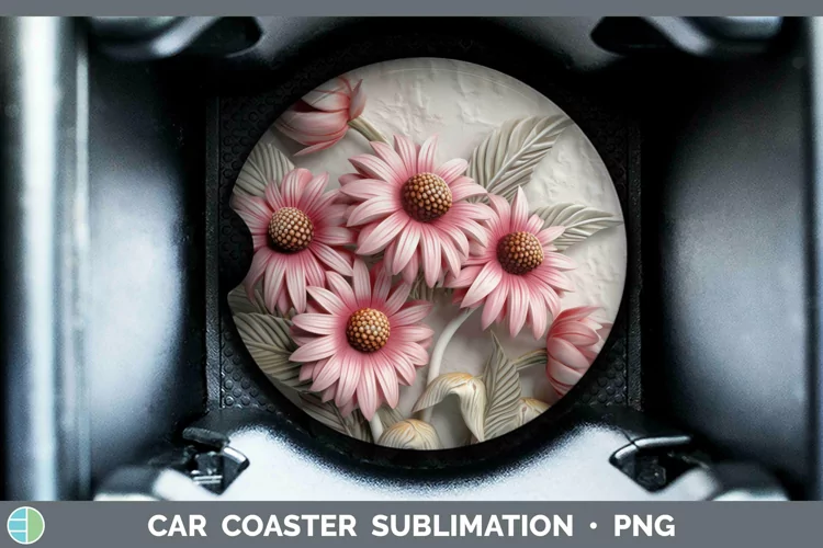3D Flowers Coneflower Car Coaster Sublimation Coaster Design