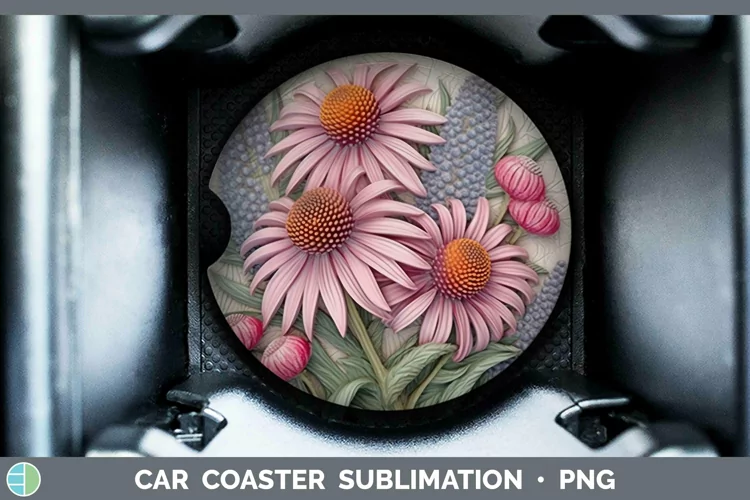 3D Flowers Coneflower Car Coaster Sublimation Coaster Design