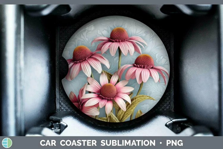 3D Flowers Coneflower Car Coaster Sublimation Coaster Design