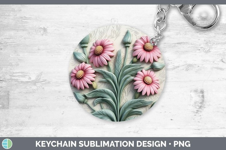 3D Flowers Coneflower Keychain Sublimation Keyring Designs