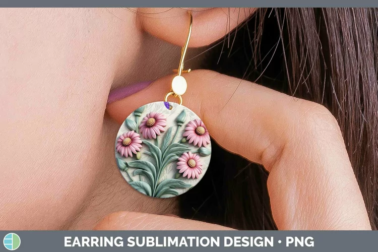 3D Flowers Coneflower Round Earrings Sublimation Earrings De