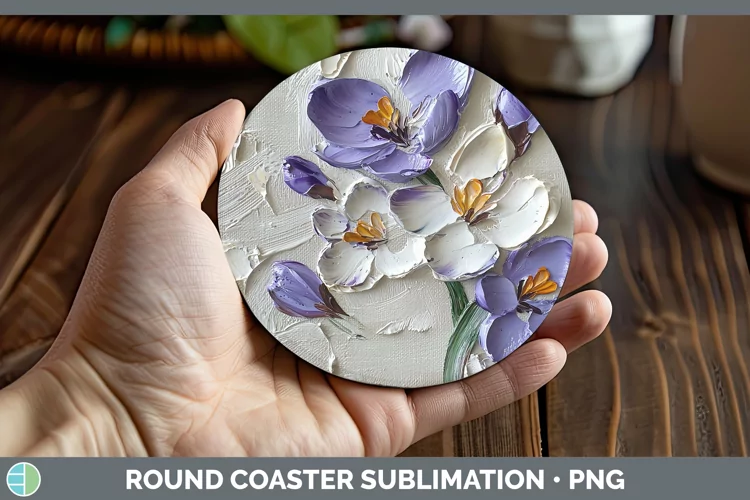 3D Flowers Crocus Round Coaster Sublimation Coaster Designs