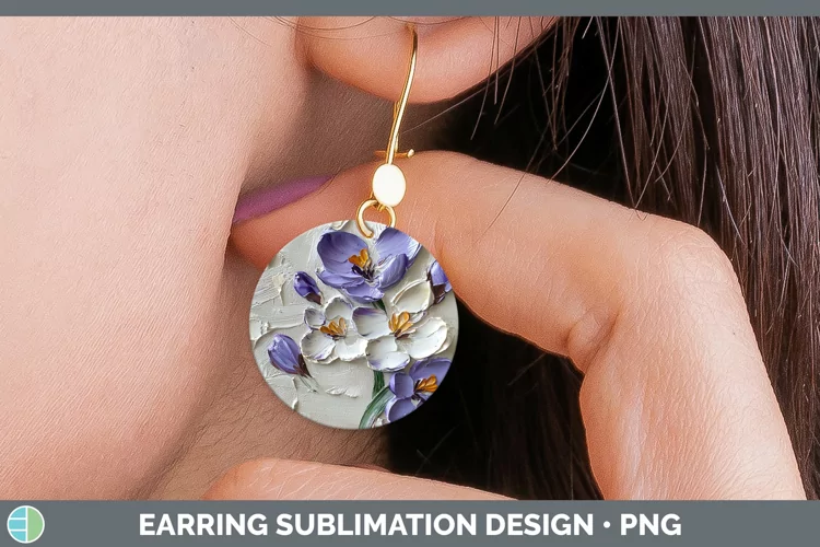3D Flowers Crocus Round Earrings Sublimation Earrings Design