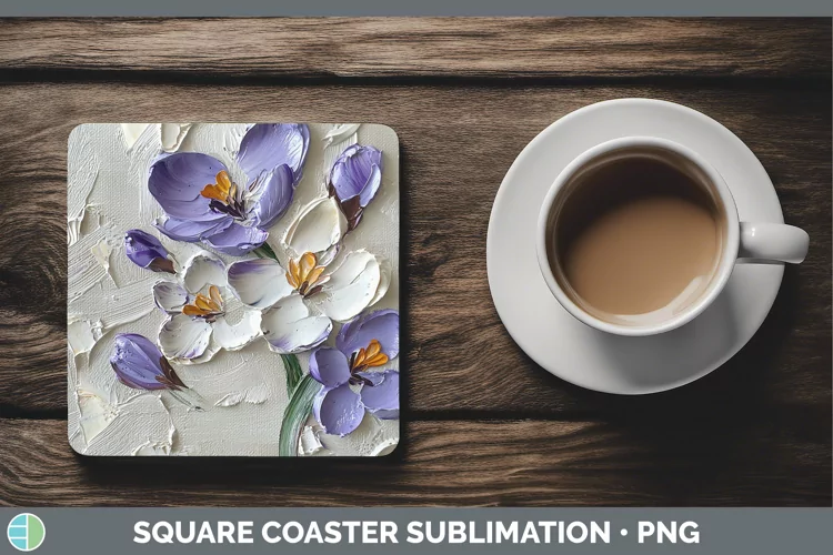 3D Flowers Crocus Square Coaster Sublimation Coaster Designs