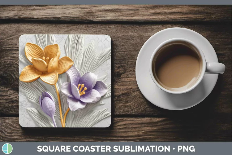 3D Flowers Crocus Square Coaster Sublimation Coaster Designs