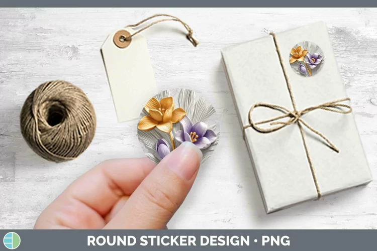 3D Flowers Crocus Stickers | Round Labels Designs