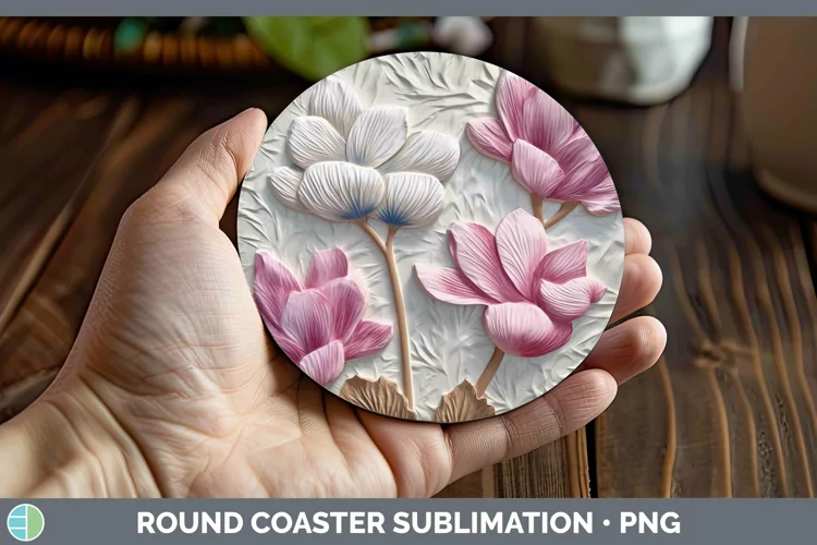 3D Flowers Cyclamen Round Coaster Sublimation Coaster Design