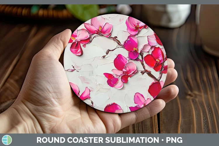 3D Flowers Cyclamen Round Coaster Sublimation Coaster Design
