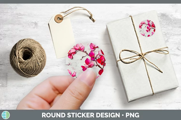 3D Flowers Cyclamen Stickers | Round Labels Designs