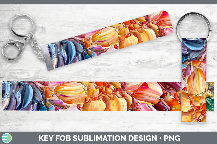 3D Flowers Dahlia Key Fob Sublimation Wristlet Designs