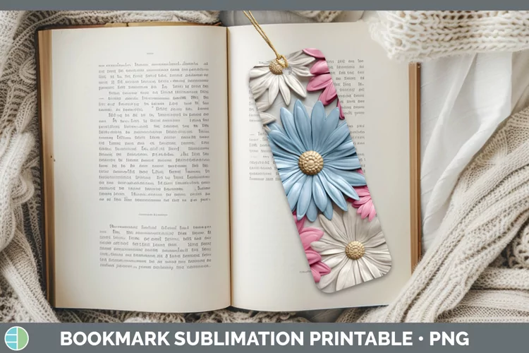 3D Flowers Daisy Bookmark Sublimation Printable Designs