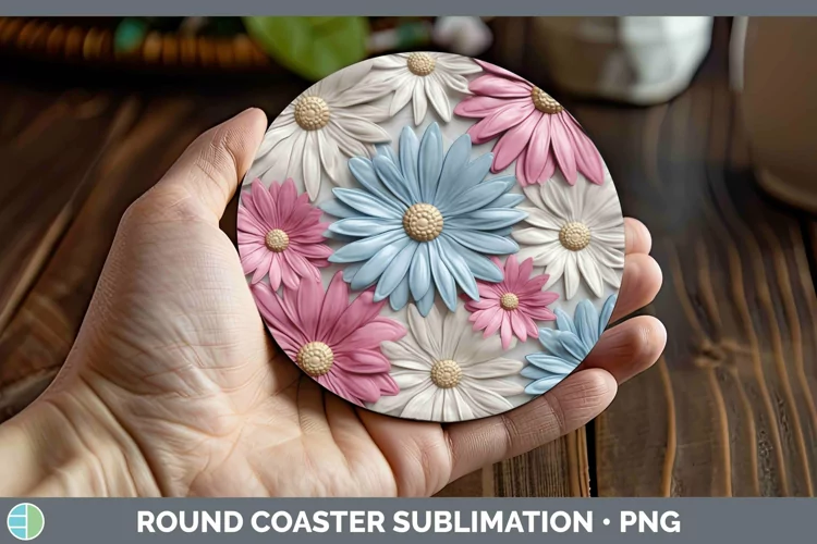 3D Flowers Daisy Round Coaster Sublimation Coaster Designs