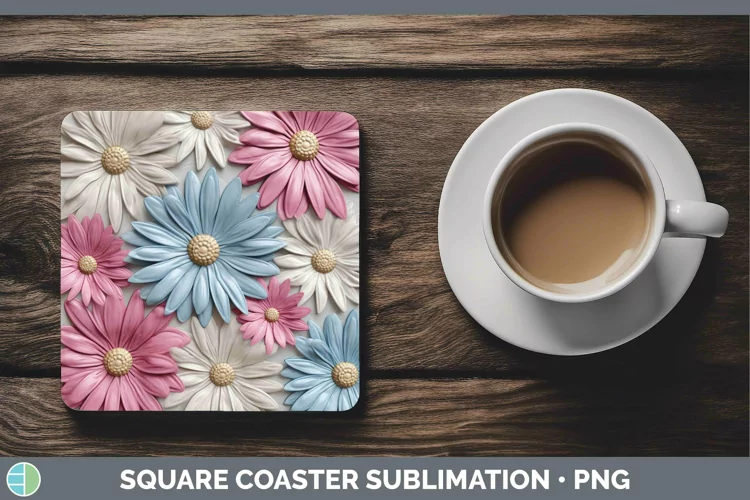 3D Flowers Daisy Square Coaster Sublimation Coaster Designs
