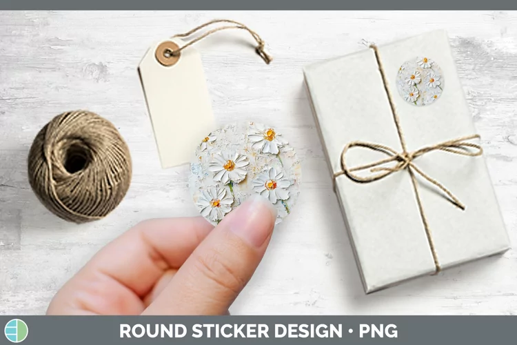 3D Flowers Daisy Stickers | Round Labels Designs