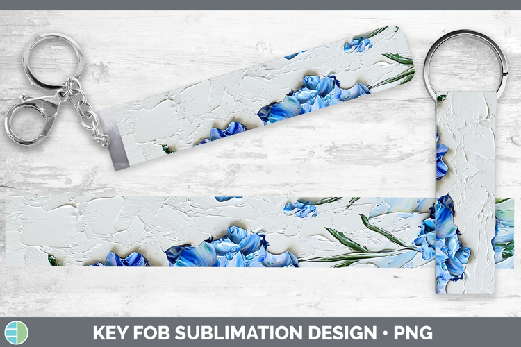 3D Flowers Delphinium Key Fob Sublimation Wristlet Designs
