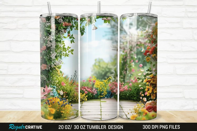 3D Flowers Garden And Butterfly 20/30oz Skinny Tumbler