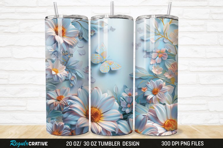 3D Flowers Garden And Butterfly 20/30oz Skinny Tumbler example image 1