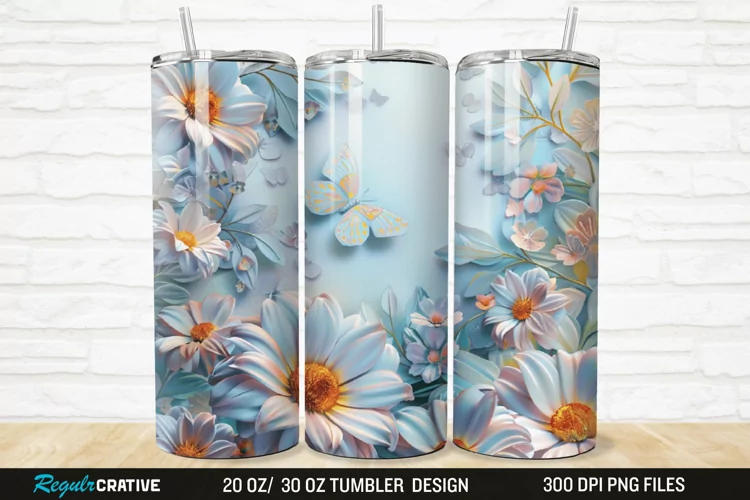 3D Flowers Garden And Butterfly 20/30oz Skinny Tumbler