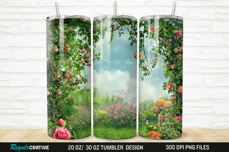 3D Flowers Garden And Butterfly 20/30oz Skinny Tumbler