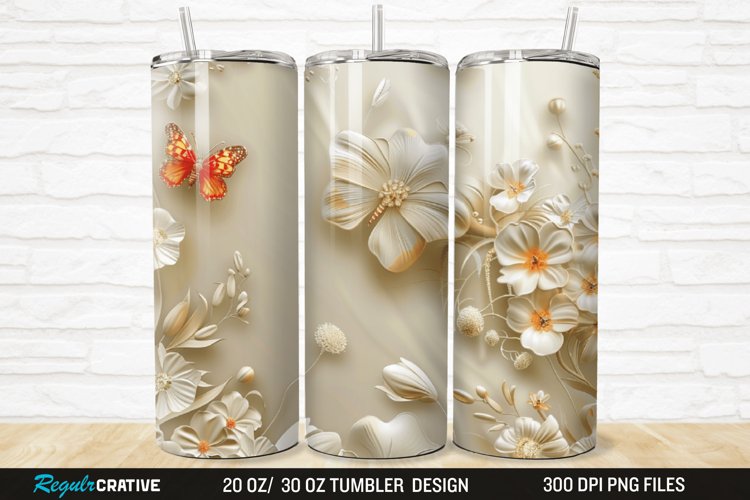 3D Flowers Garden And Butterfly 20/30oz Skinny Tumbler example image 1
